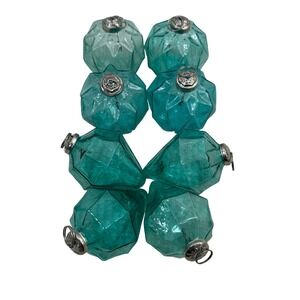 Christmas Ornaments Aqua Blue Round Diamond Shape Glass Silver Metal Tab‎ Hang